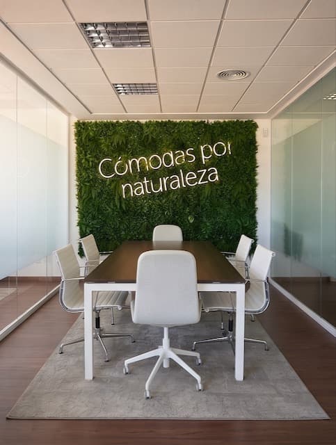 Conjunto Mesa de Reunión Madera y 5 Sillas Ergonómicas Blancas